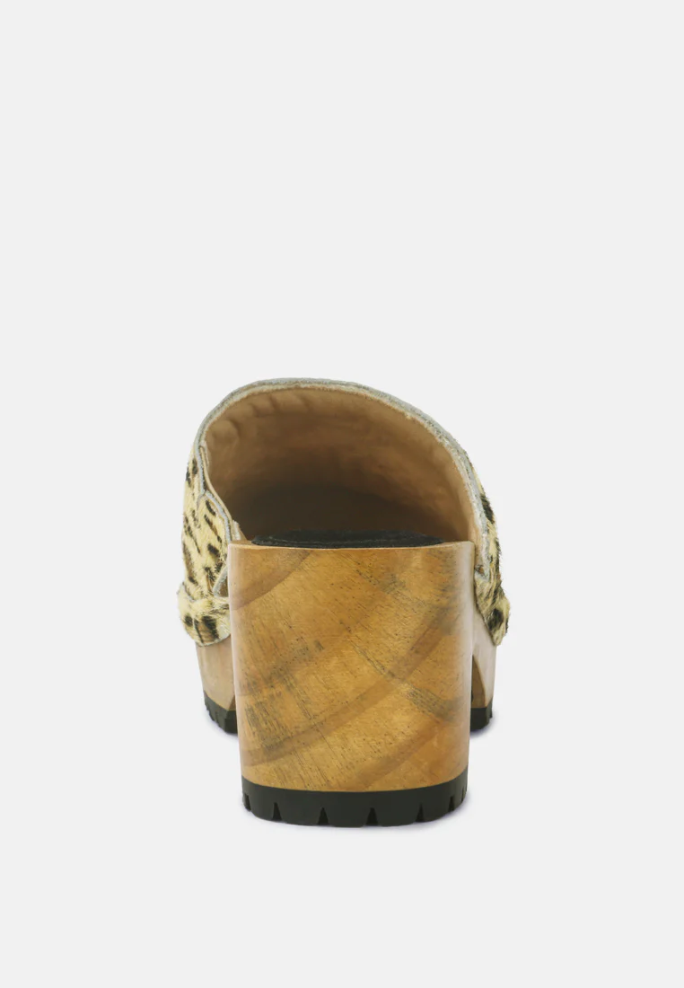 ACER Fine Suede Printed Leopard Clogs Slides in Beige - Image 5
