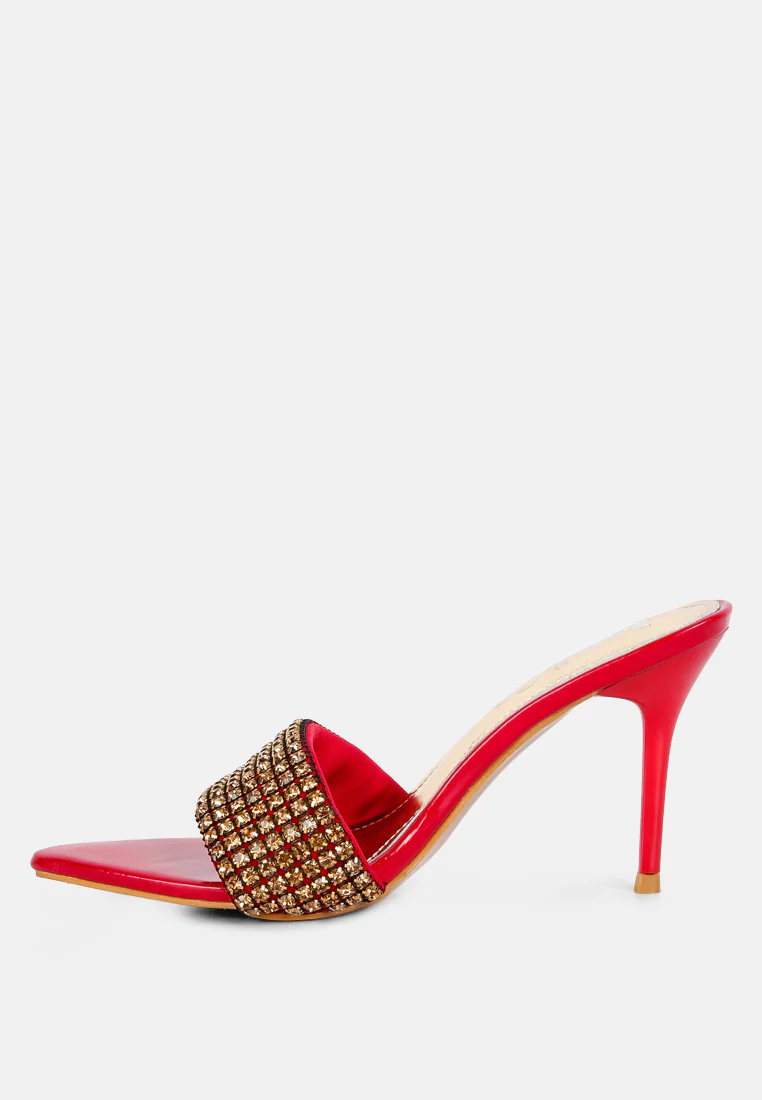 ADINA Diamante Embellished Slip On Sandals in Red - Image 3