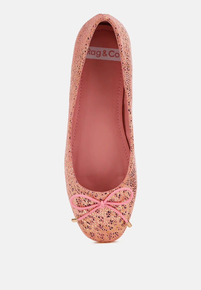 Apollon Bow Detail Foil Print Suede Ballerinas - Image 10