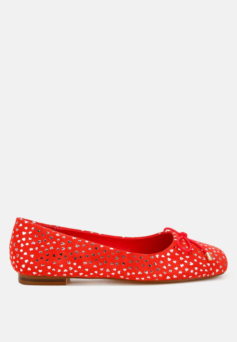 Apollon Bow Detail Foil Print Suede Ballerinas - Image 12