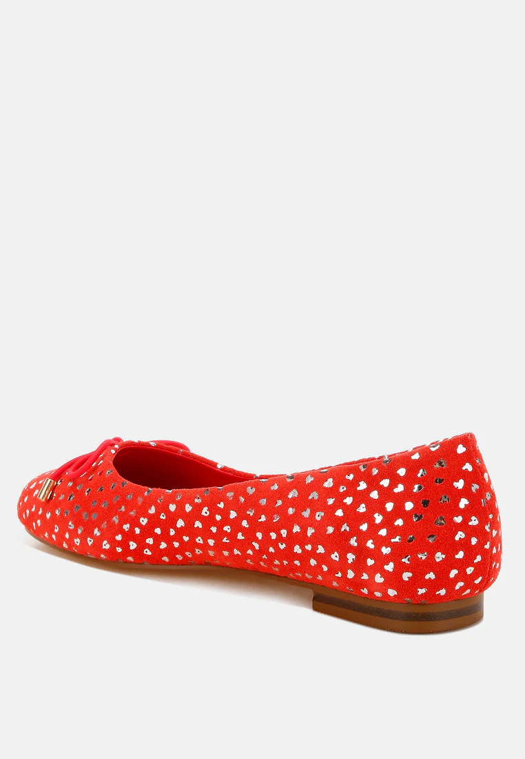 Apollon Bow Detail Foil Print Suede Ballerinas - Image 15