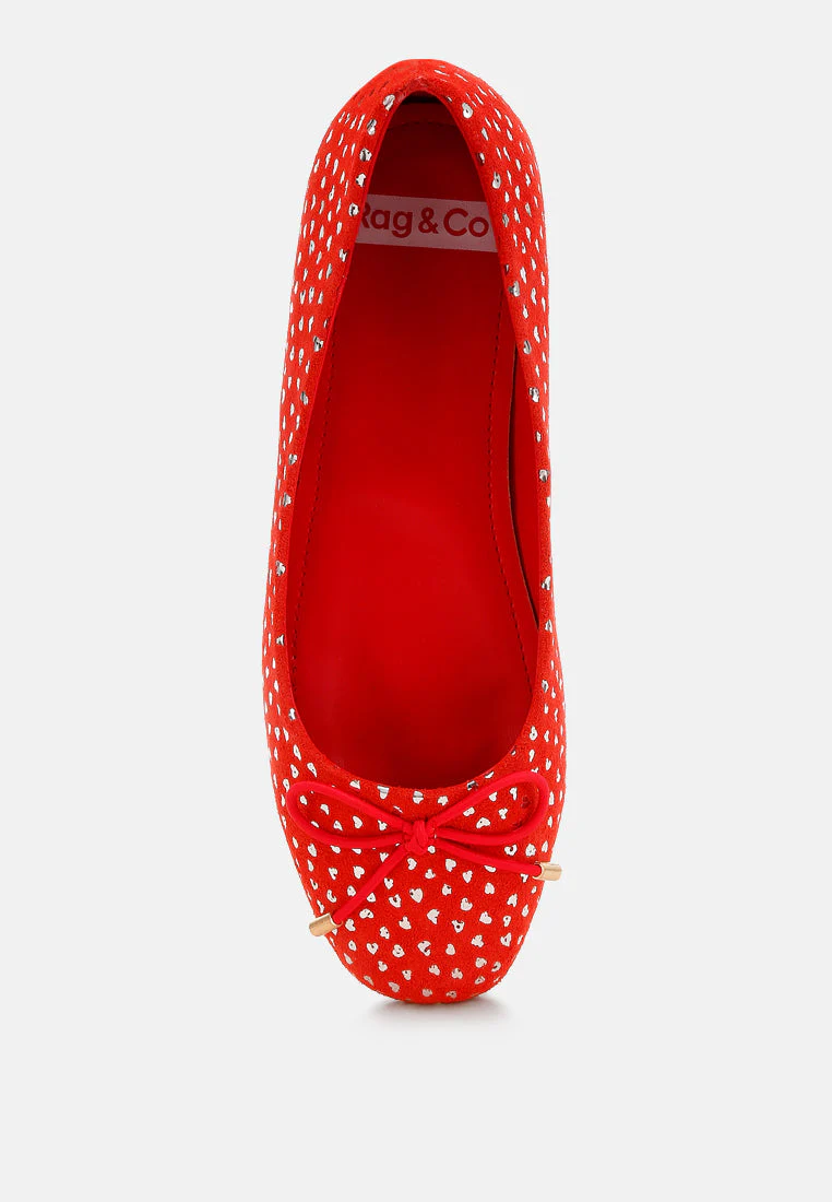 Apollon Bow Detail Foil Print Suede Ballerinas - Image 16