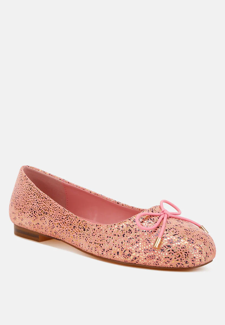 Apollon Bow Detail Foil Print Suede Ballerinas - Image 8