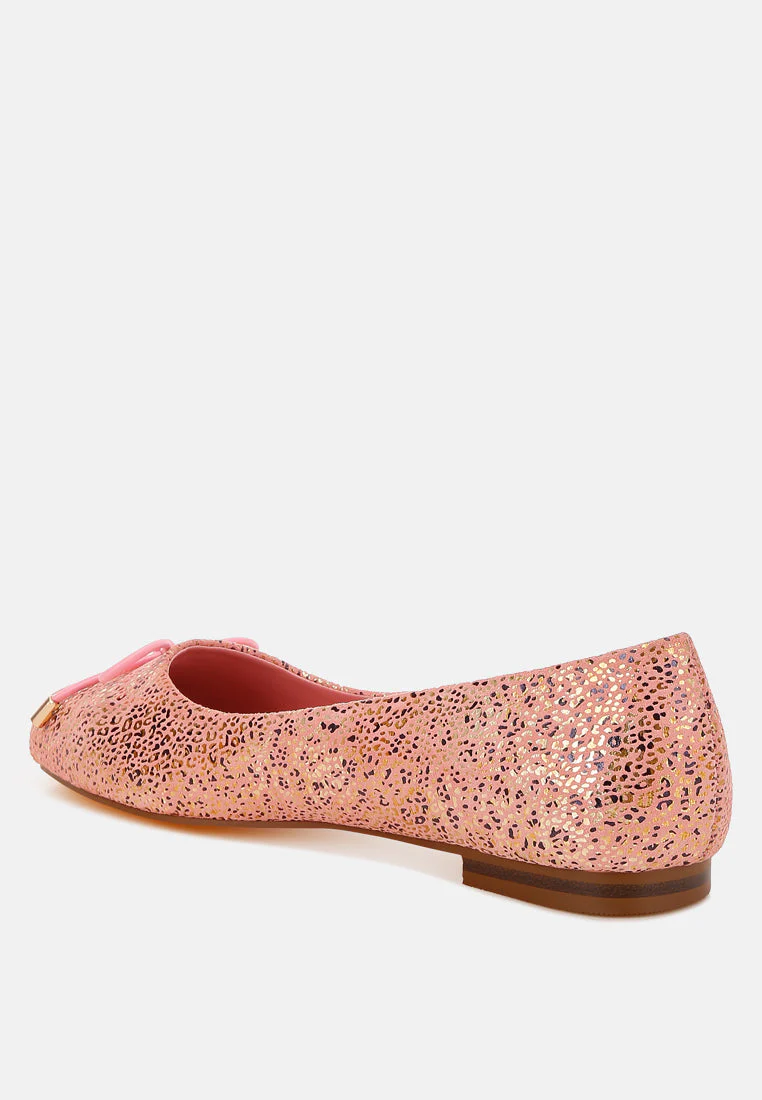 Apollon Bow Detail Foil Print Suede Ballerinas - Image 9