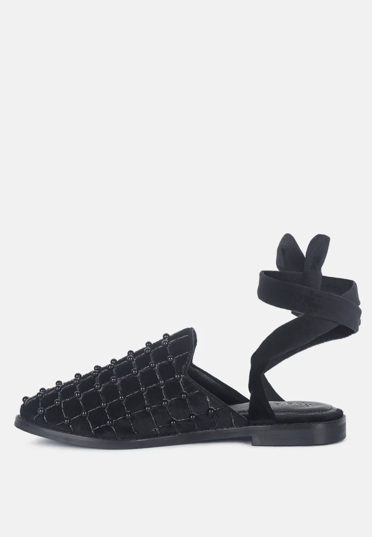Asante Crisscross Beaded Veil Velvet Mules in Black - Image 3