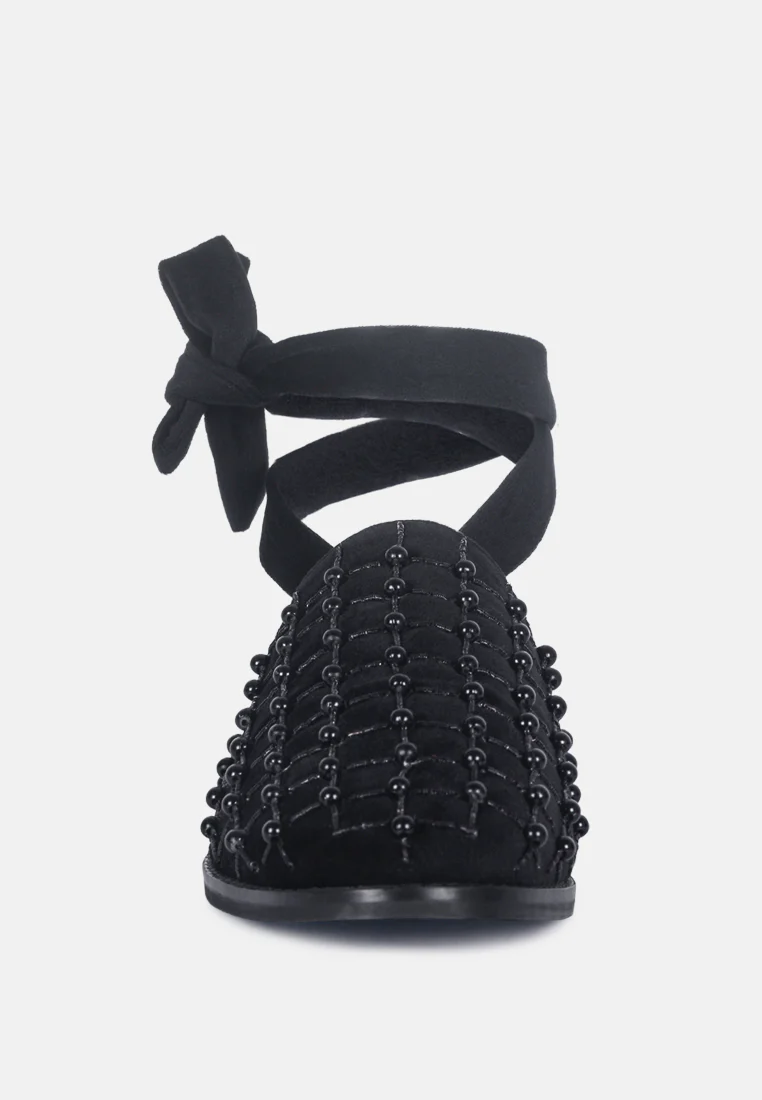 Asante Crisscross Beaded Veil Velvet Mules in Black - Image 4