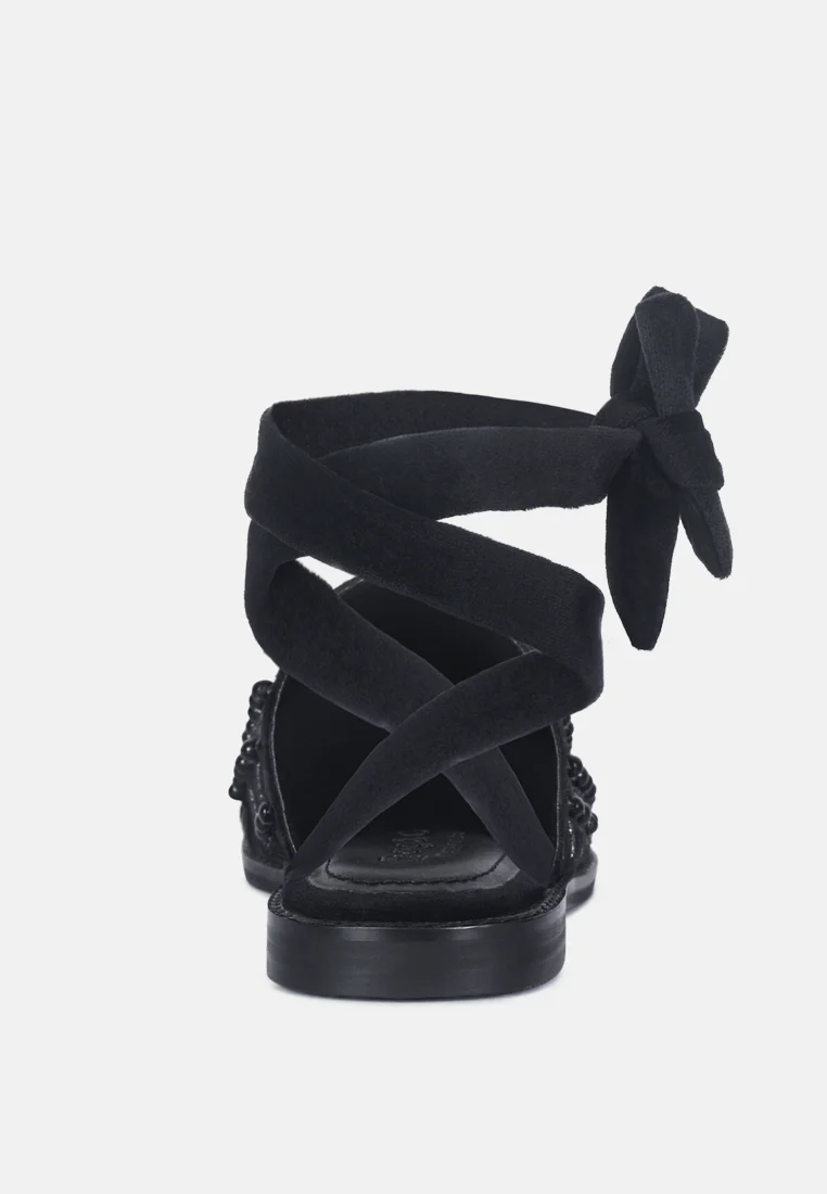 Asante Crisscross Beaded Veil Velvet Mules in Black - Image 5
