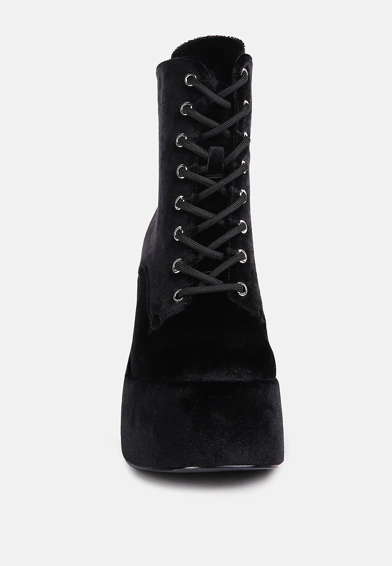 ASHCAN Black High Platform Velvet Ankle Boots - Image 3