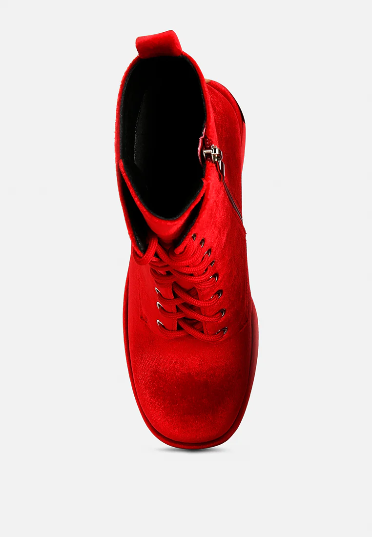 ASHCAN Red High Platform Velvet Ankle Boots - Image 6