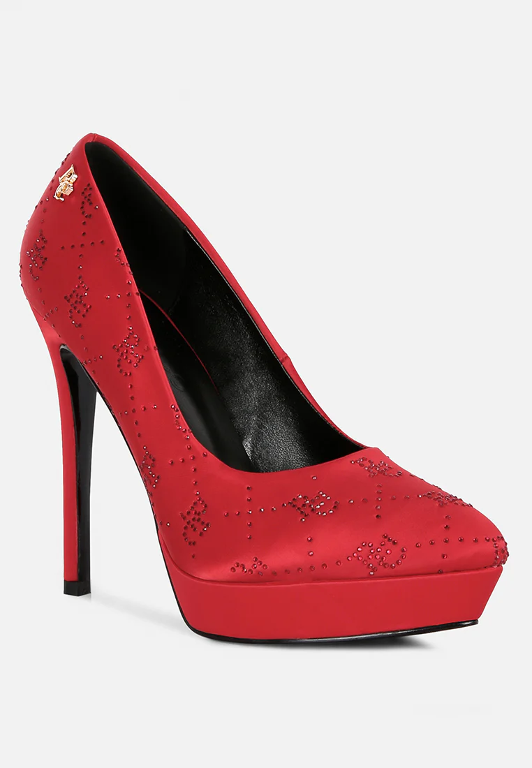 BALLARD Red Monogram Satin Stiletto Pumps - Image 3