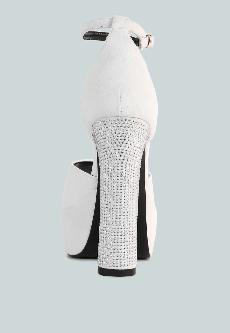 BEATY White Rhinestones High Block Heeled Sandals - Image 5