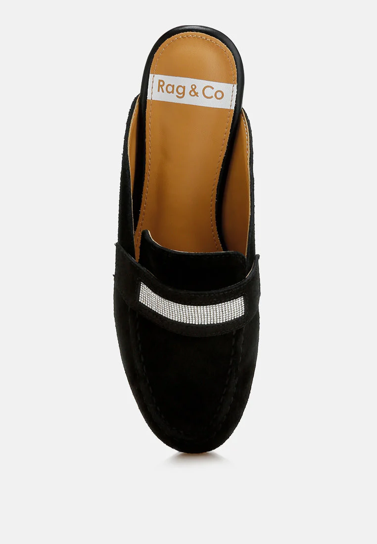 Belorose Rhinestone Strap Genuine Suede Mules - Image 15