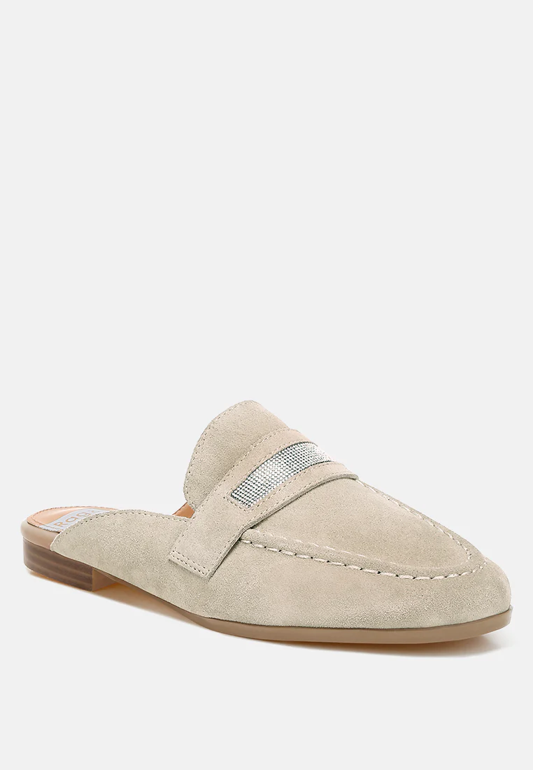 Belorose Rhinestone Strap Genuine Suede Mules - Image 2