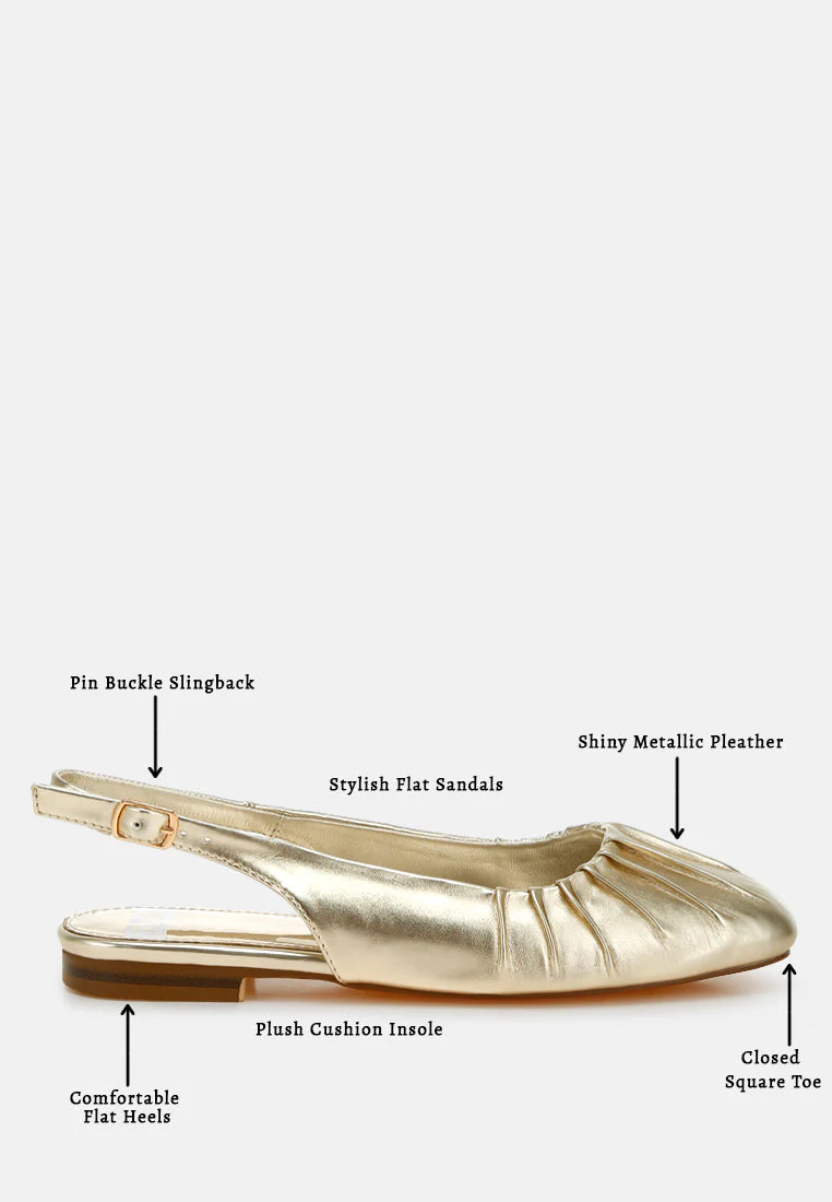 Berni Metallic Square Toe Flat Slingbacks - Image 6
