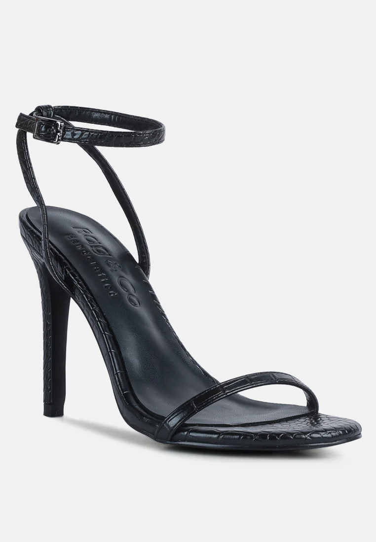 BLONDES Black Croc High Heeled Sandal - Image 2
