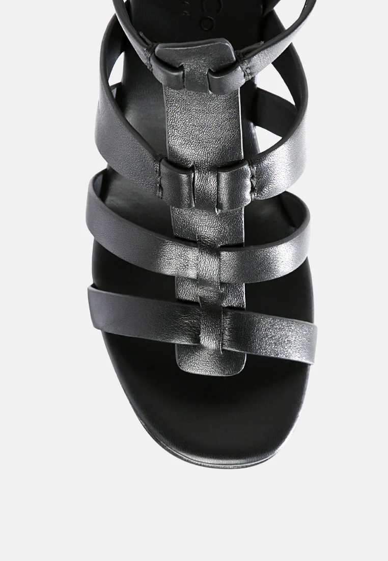 WINDRUSH Cage Wedge Leather Sandal in Black - Image 5