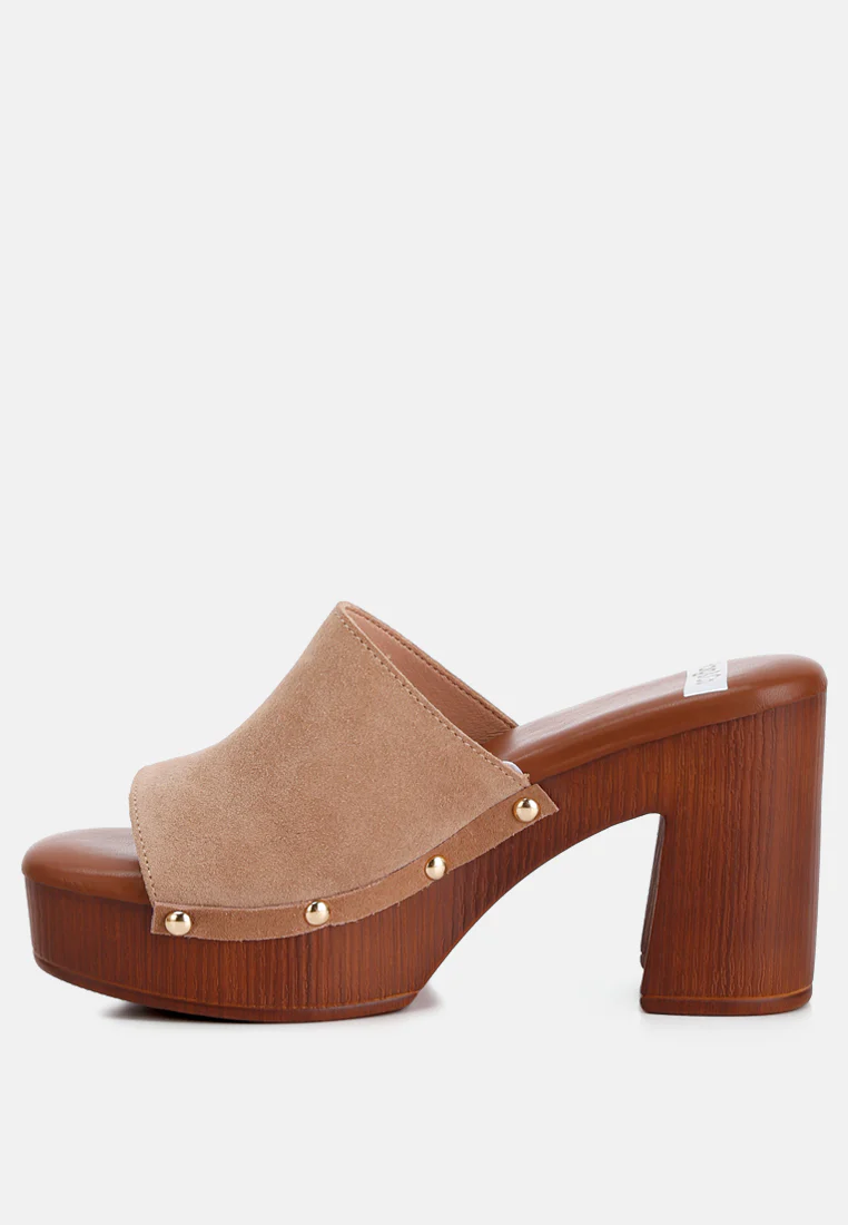 Cartera Soft Suede High Block Heel Clogs - Image 4