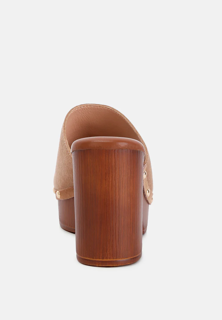 Cartera Soft Suede High Block Heel Clogs - Image 5