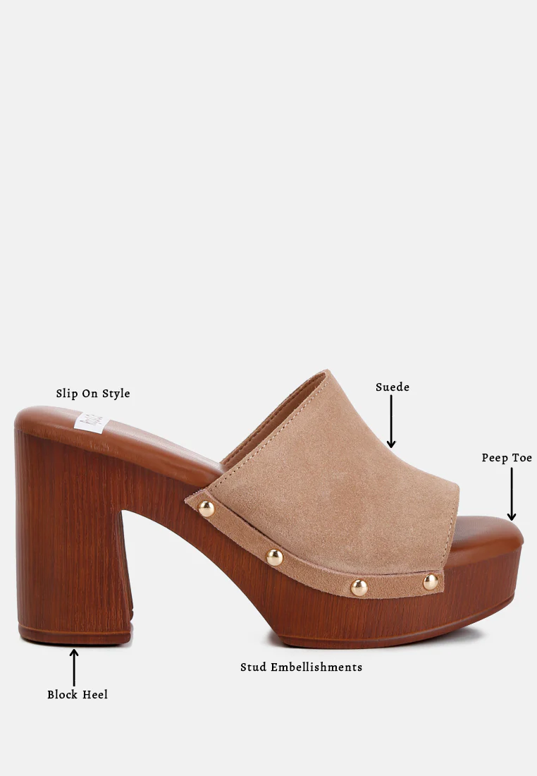 Cartera Soft Suede High Block Heel Clogs - Image 8
