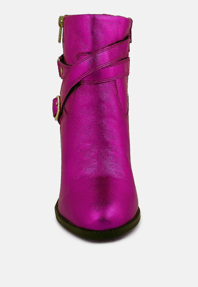 CAT-TRACK Fuchsia Metallic Leather Ankle Boots - Image 3