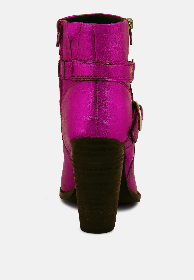 CAT-TRACK Fuchsia Metallic Leather Ankle Boots - Image 5