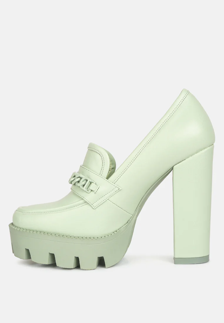 CORINNE Green Chain Embellished Chunky Loafers - Image 4
