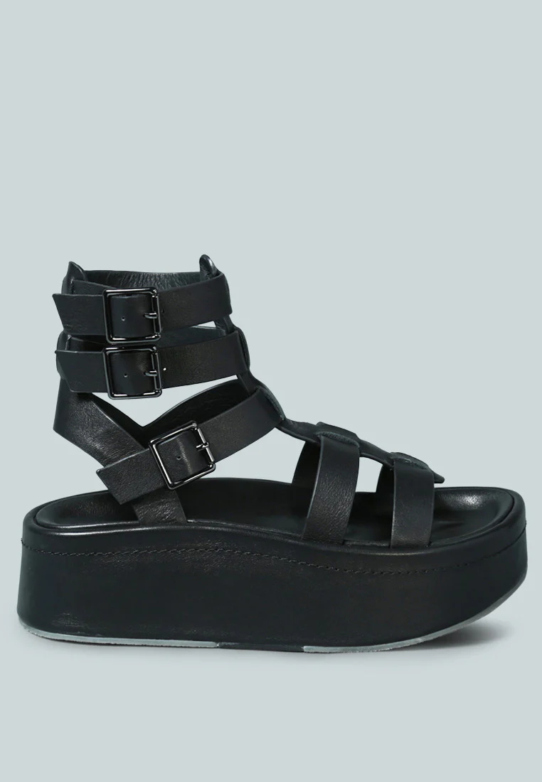 CRUZ Gladiator Platform Leather Sandal in Black