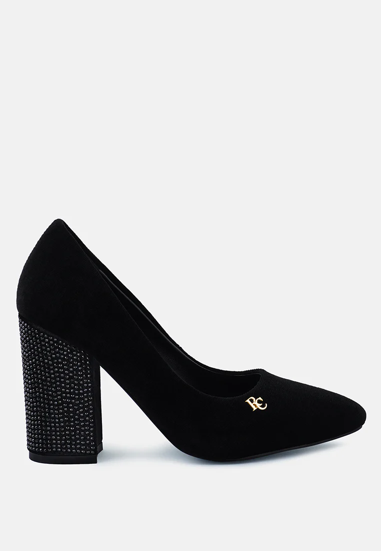 CYBER-GIRL Black Rhinestone Block Heeled Pumps - Image 2