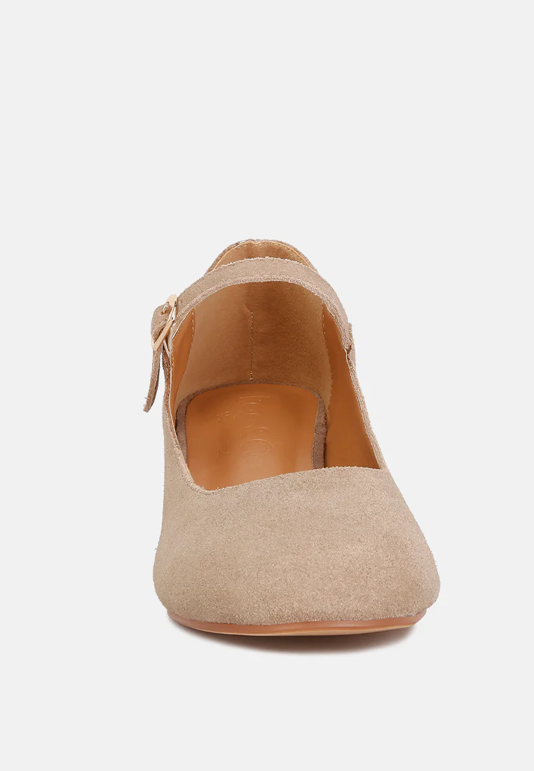 DALLIN Suede Block Heel Mary Janes in Sand - Image 3