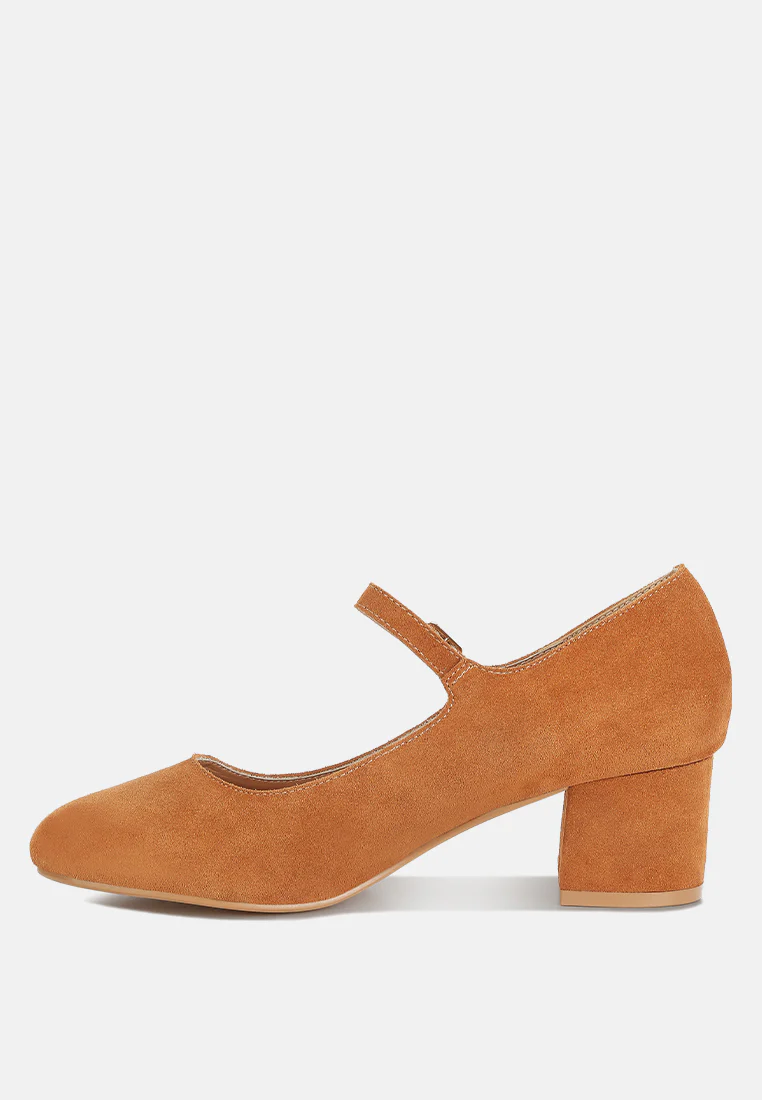 DALLIN Suede Block Heel Mary Janes in Tan - Image 4