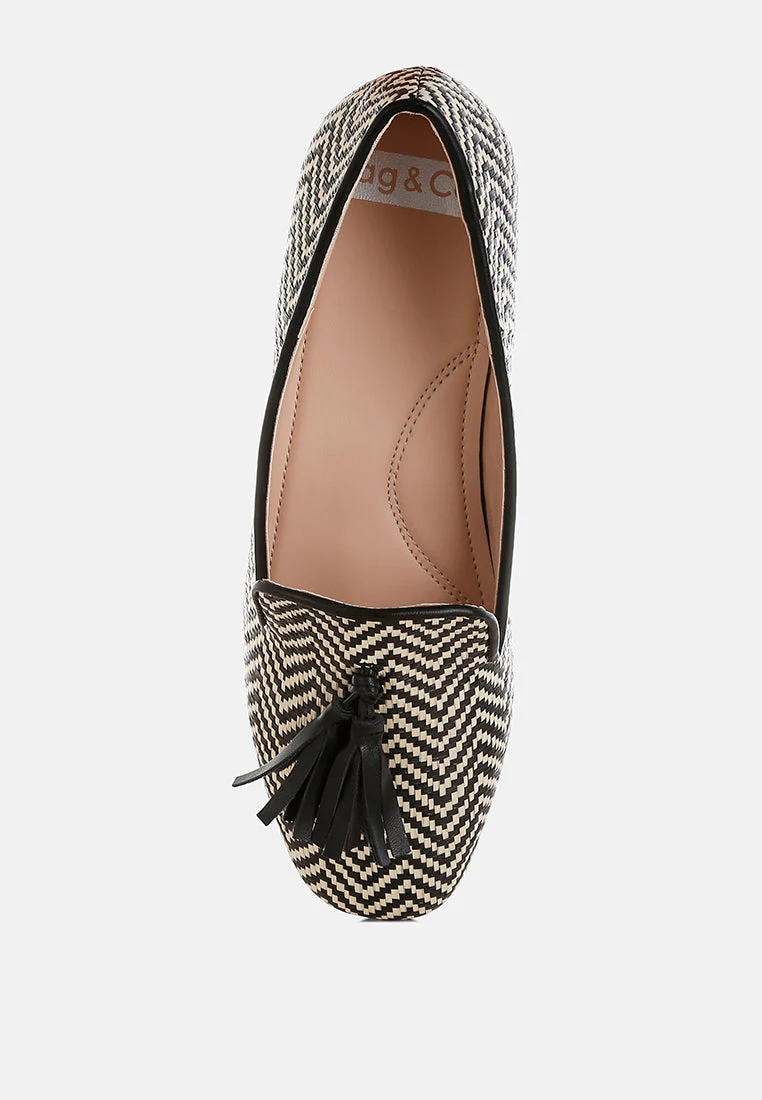 Dara Raffia Tassels Detail Loafers - Image 9