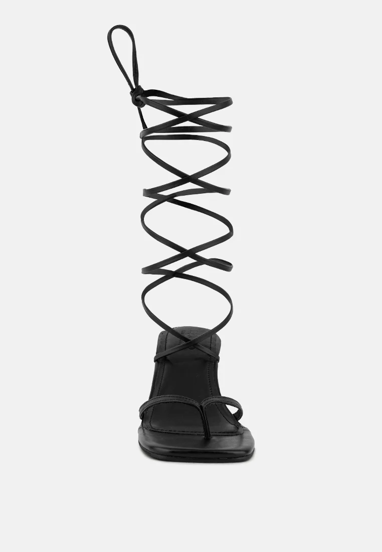 DORITA Black Kitten Heel Lace Up Sandal - Image 3