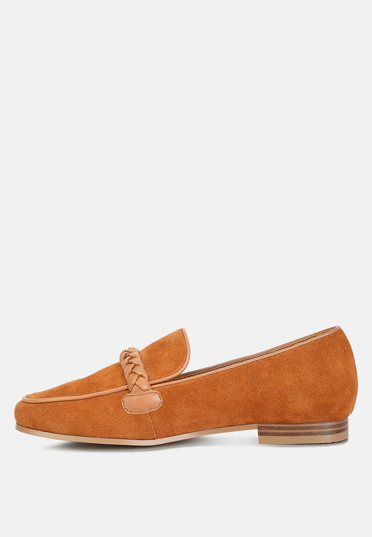 ECHO Suede Leather Braided Detail Loafers In Tan - Image 5