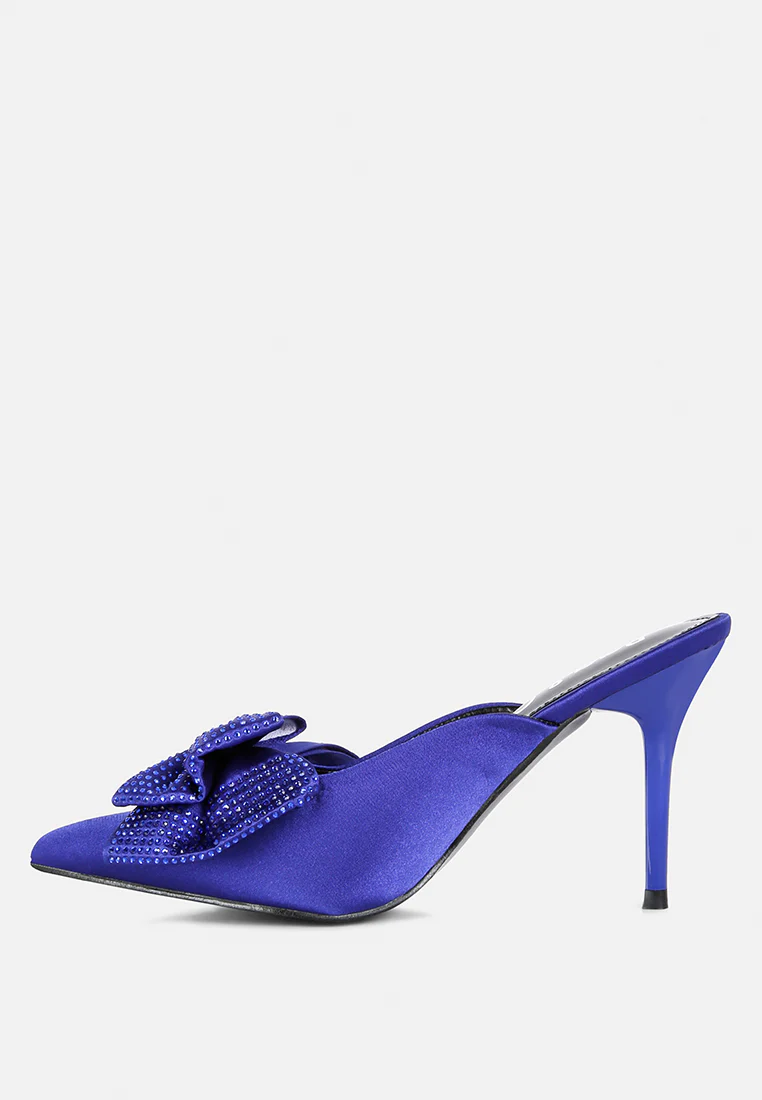ELISDA Blue Embellished Bow High Heel Mules - Image 4