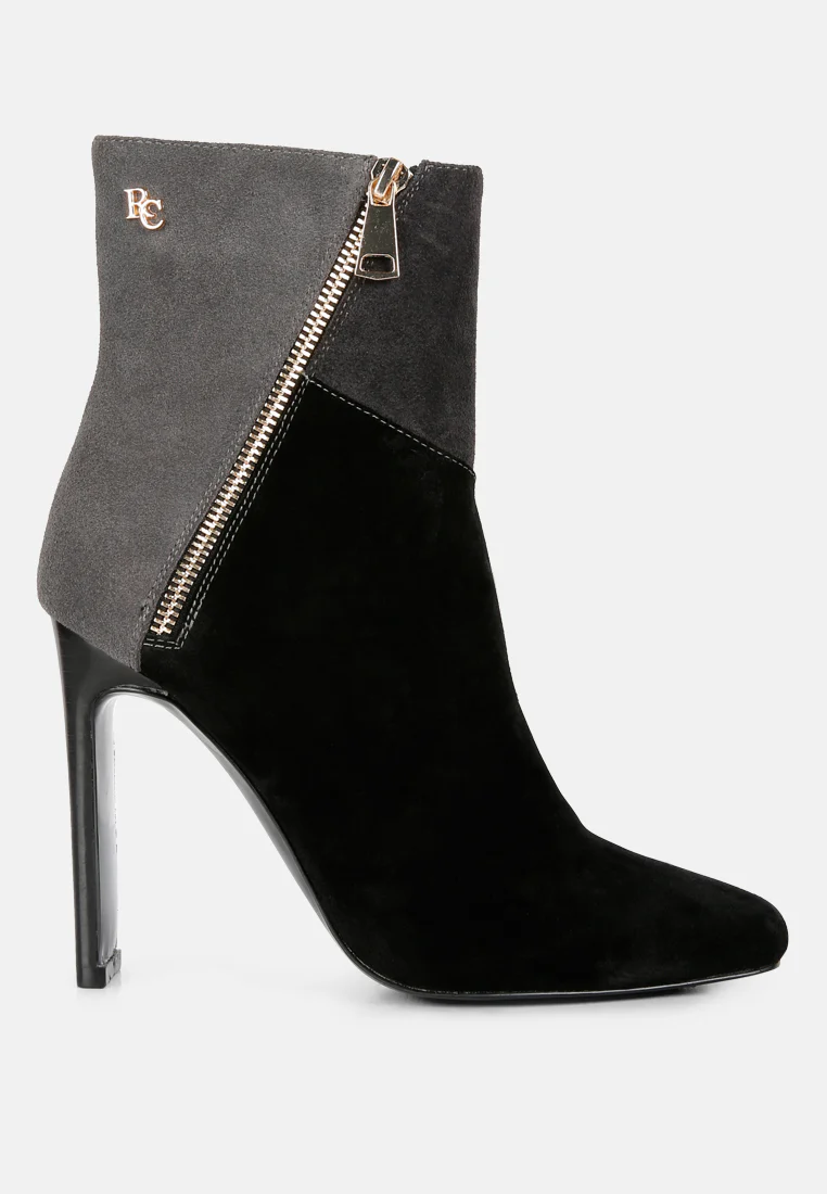EZRA Black Patchwork Suede Ankle Boots - Image 2