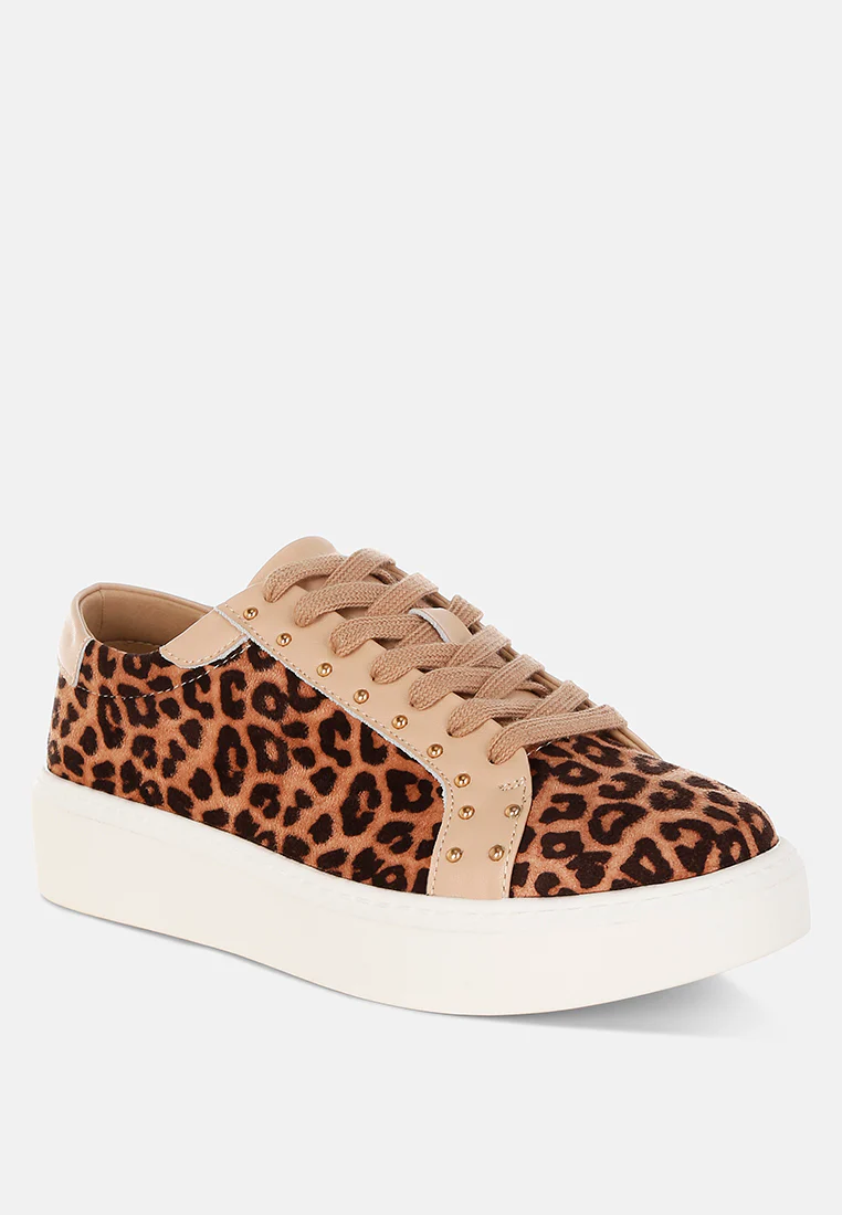 Flippin Studded Leopard Print Chunky Sneakers - Image 3