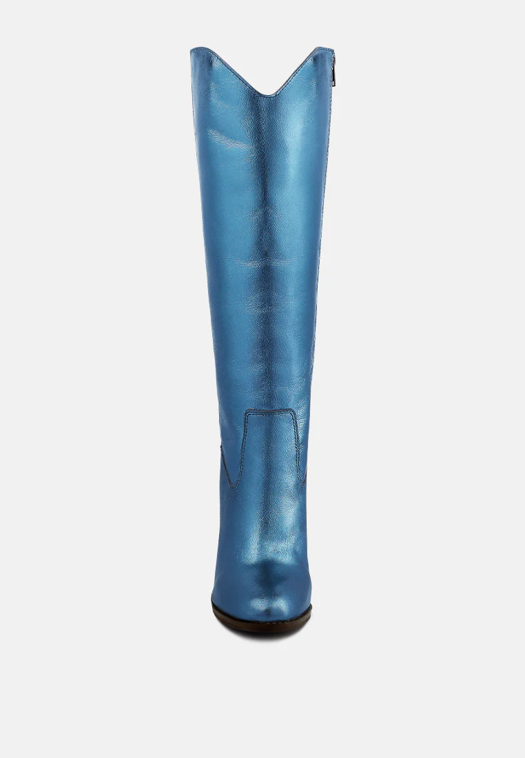 GREAT-STORM Blue Metallic Leather Calf Boots - Image 4