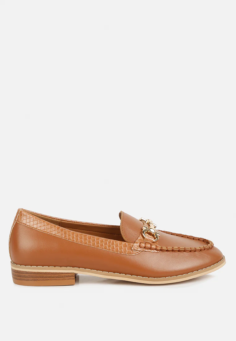 HOLDA Horsebit Embellished Loafers With Stitch Detail in Tan - Image 2