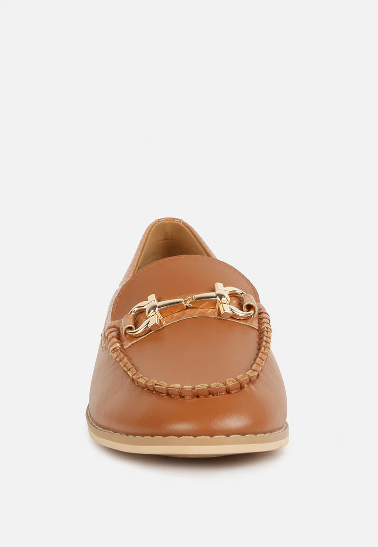 HOLDA Horsebit Embellished Loafers With Stitch Detail in Tan - Image 3