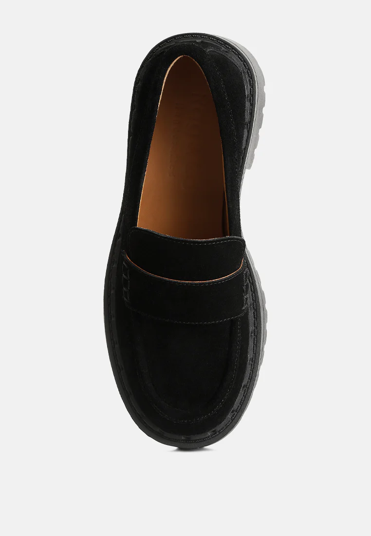 Honora Suede Chunky Loafers In Black - Image 6