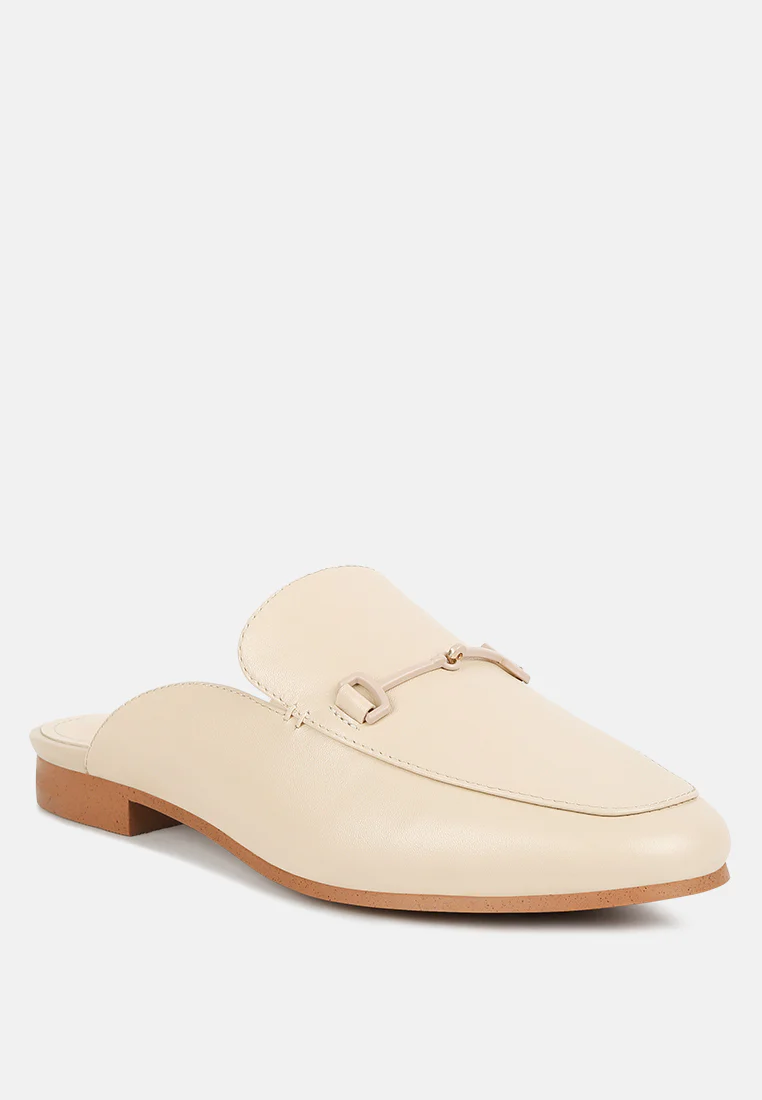 KRISTY Horsebit Embellished Mules in Beige - Image 2