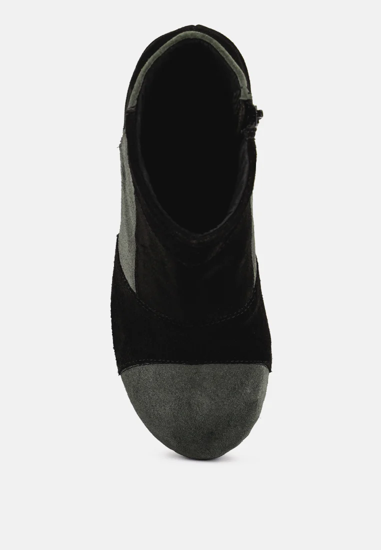 HURON Grey Fine Suede Patchwork Ankle Boots - Image 4