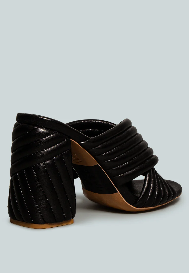 HUTTON Black Quilted Block Heel Leather Sandals - Image 3