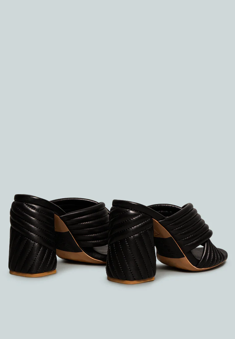 HUTTON Black Quilted Block Heel Leather Sandals - Image 4