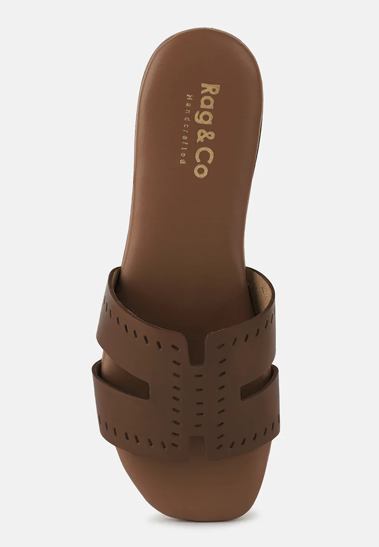 IVANKA Tan Cut Out Slip On Sandals - Image 6