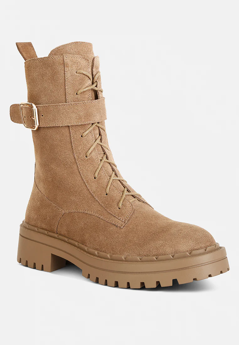 Kasper Suede Chunky Lug Boots In Tan - Image 4