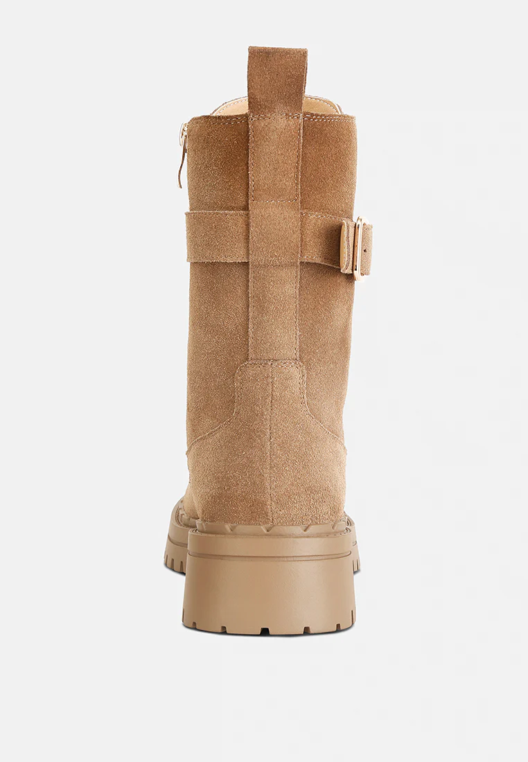 Kasper Suede Chunky Lug Boots In Tan - Image 6