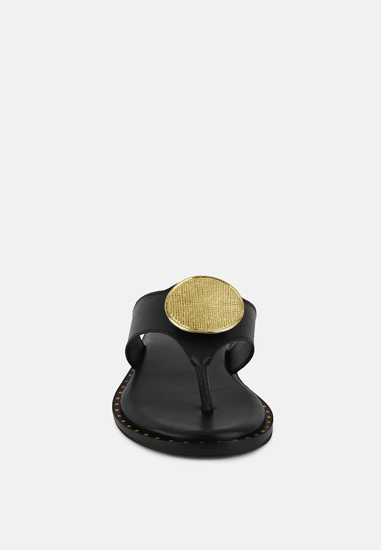 KATHLEEN Embellished Black Slip-on Thong Sandals - Image 3