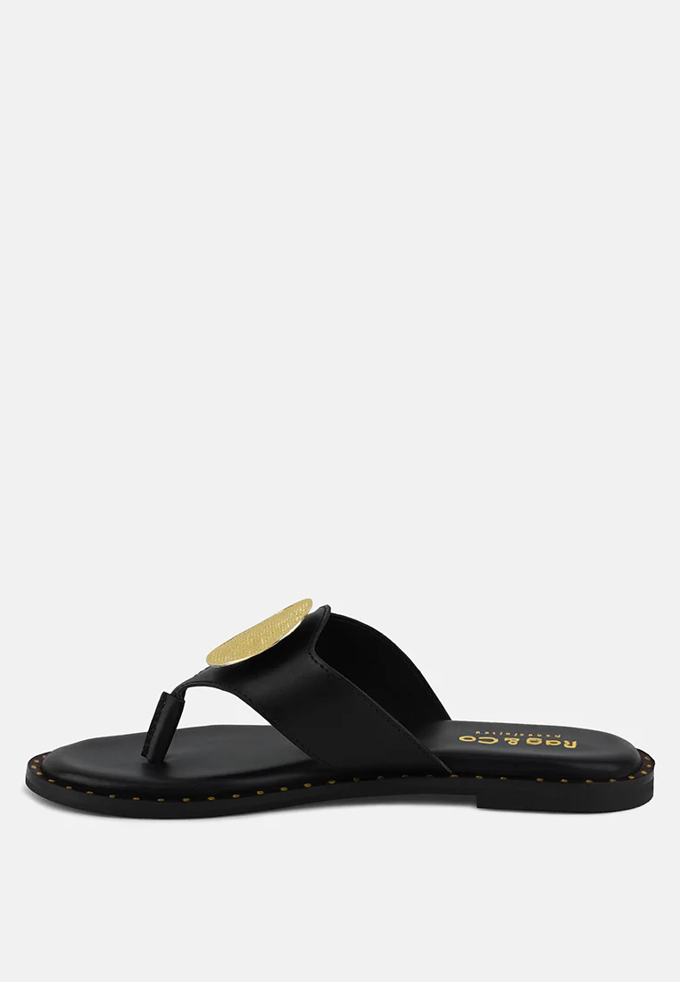 KATHLEEN Embellished Black Slip-on Thong Sandals - Image 4