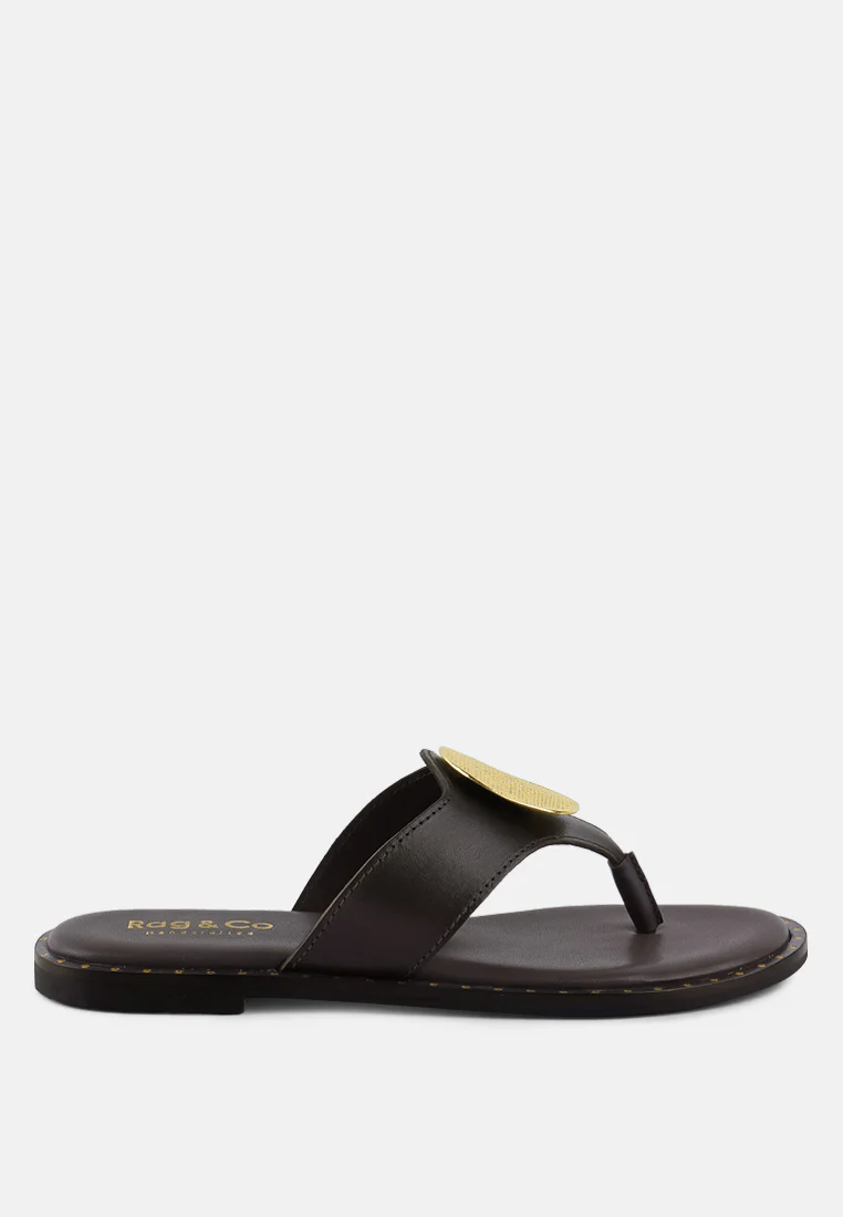 KATHLEEN Embellished Brown Slip-on Thong Sandals - Image 2